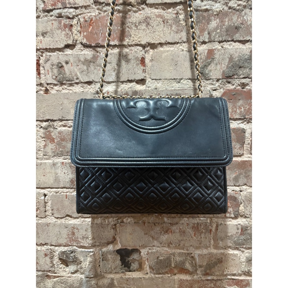 Tory Burch Fleming Convertible Shoulder Bag Black Leather Medium - Picture 2 of 12